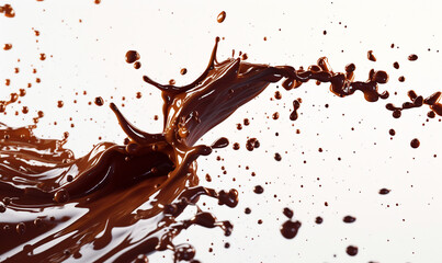 chocolate syrup float in the air in white background.