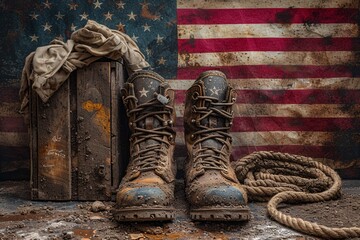 Boots and Flag A Patriotic Pairing for the Month of July Generative AI