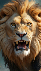 Naklejka premium Fantasy Illustration of a wild animal lion. Digital art style wallpaper background.