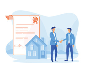 Mortgage process concept. Man buying property with mortgage.  flat vector modern illustration 