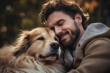 A person cuddling a pet, experiencing comfort and companionship. Concept of pet therapy and emotional support. Generative Ai.