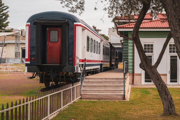 Vintage passenger train waiting for passengers at the train station