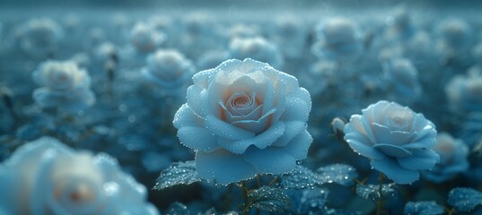 Frosted Flower A Blue Rose in the Snow Generative AI - obrazy, fototapety, plakaty