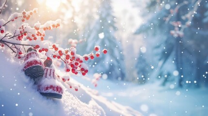Winter vacation greeting card template, blank space for text, colorful, bright, professional photo, studio shooting