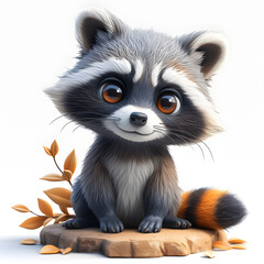 3d logo of vector cute raccoon cartoon vector icon illustration animal icon - obrazy, fototapety, plakaty