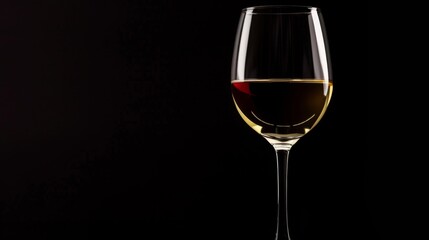 Glass of white wine on a black background.