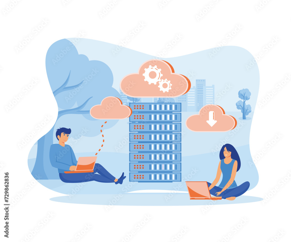 Poster cloud data server, online database storage technology concept. cloud storage technology. data cloud 