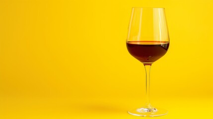 Glass of red wine on a yellow background.