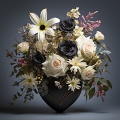 heart-shaped floral arrangement in a studio