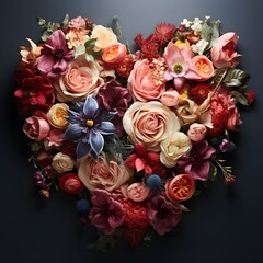 heart-shaped floral arrangement in a studio