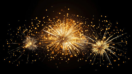 Golden sparkling fireworks display on a black background celebrating festivity - obrazy, fototapety, plakaty