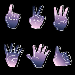 Line art hand, showing number 1,2,3,4,5. Doodle hand colour gradient