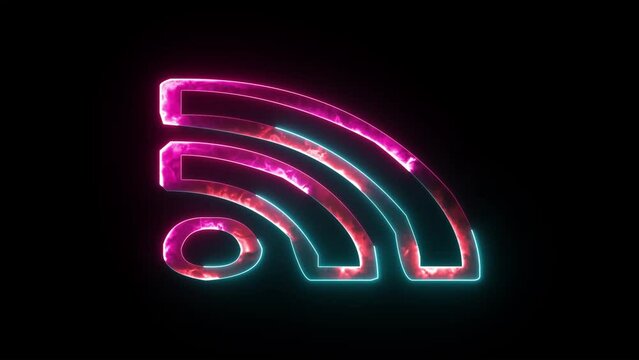 Neon wifi sign on black background. Outline neon Wifi sign, mobile internet pictogram. wireless networking digital hi tech innovation concept, free internet zone and hotspot, futuristic technology