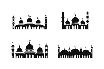 Islam mosque silhouette vector collection, white background