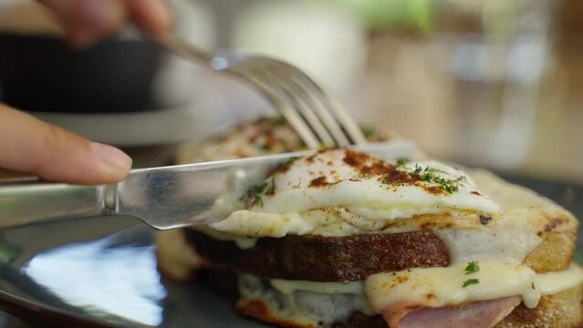 croque-madame toast with egg and cheese