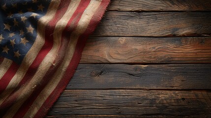Red, White, and Blue A Patriotic Flag on a Wooden Wall Generative AI