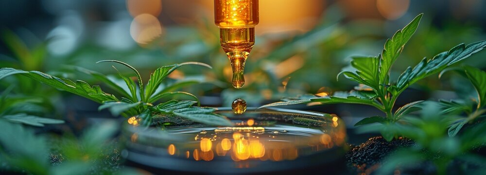 A researcher is taking the CBD oil out of cannabis for a medical research center. Hemp oil extraction apparatus for thin-film distillation in laboratory plants.