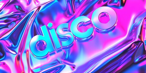 Party concept, word "DISCO" on iridescent luminous background, trendy purple and pink colours. 