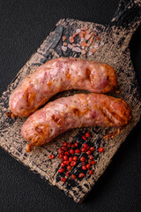 Delicious grilled chicken or pork sausages with salt and spices