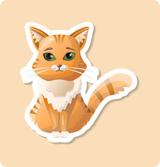 Obraz premium Cat sticker illustration. Animal, ears, tail, fluffy, moustache. Editable vector graphic design.