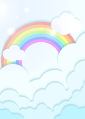 Colorful rainbow and clouds in paper cut style

