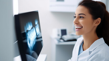 Portrait Of Beautiful Professional female dentist In Dental Clinic. 
