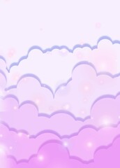 Pink clouds in the sky shiny paper cut background 