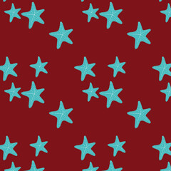 seamless pattern watercolor with blue starsfish hand-drawn 