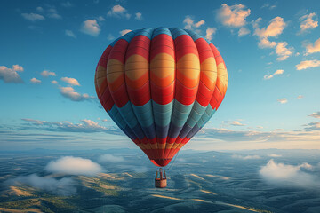 A colorful hot air balloon soaring into the sky, representing the uplifting and inspiring nature of innovative ideas. Concept of uplifting ideas. Generative Ai.