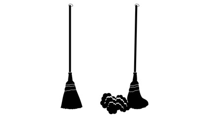 Long Handle Broom, black isolated silhouette - obrazy, fototapety, plakaty