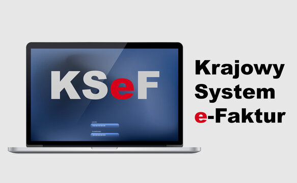 KSeF, Krajowy System e Faktur, text written on laptop screen.