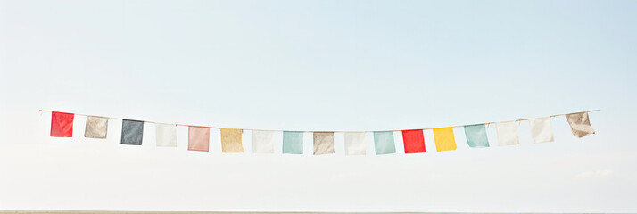 Colorful prayer flags against clear blue sky. Perfect for travel, tourism, and meditation concepts.
