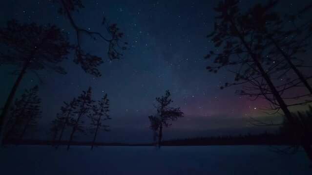 Northern Lights Aurora Lights 4K. Sky Time Lapse. Beautiful background.