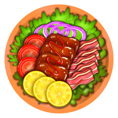 Beef bacon slices of ham and cheese