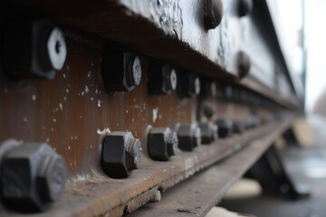 closeup of bolts and joints on bridge underpass - obrazy, fototapety, plakaty
