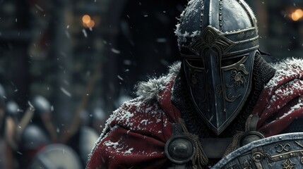 Knight armor on a dark background. Iron armor. Metal armor. Metal armor.