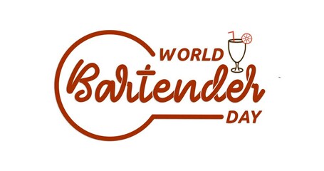 World Bartender Day text animation. Handwritten calligraphy in 3 clips of different colors with alpha channel. Great for promotions, campaigns, celebrations, and Events. Beautiful motion graphic