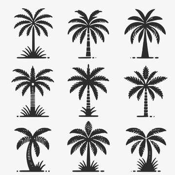 set of palm trees vector isolated on background	
