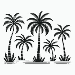 set of palm trees vector isolated on background	
