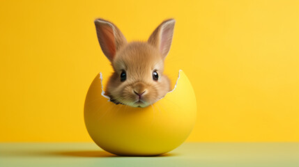 Fototapeta na wymiar Bunny hatching from Easter egg