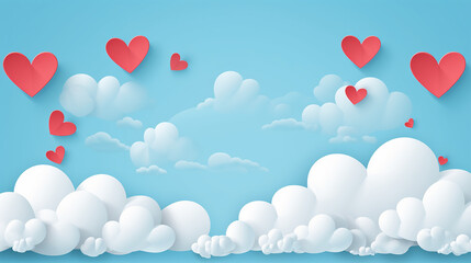 valentines day sale background with heart shape and clouds on blue sky background