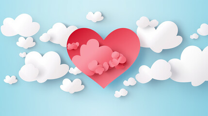 valentines day sale background with heart shape and clouds on blue sky background