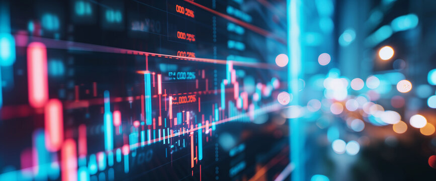 株価分析、ローソク足チャート、コンセプトイメージ、バナー背景