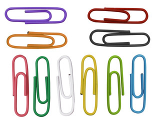 Colorful paper clip office business supplies, cut out isolated