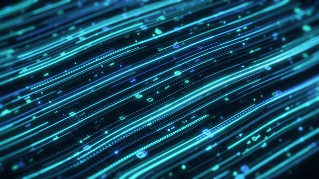 Digital data flow, data science concept, machine learning, big data, high speed global connections and data streaming, binary code, futuristic technology, isometric view (3d render)