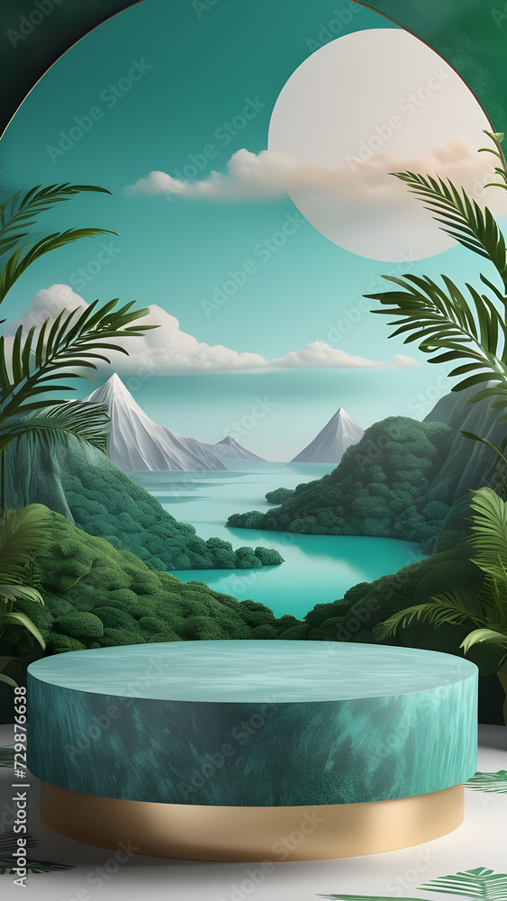 Poster podium-studio-close-up-product-display-mock-up-ensconced-within-a-surreal-beautiful-nature