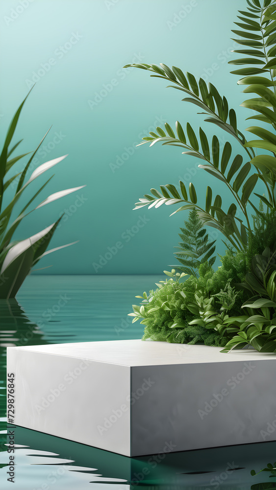 Poster podium-studio-close-up-product-display-mock-up-ensconced-within-a-surreal-beautiful-nature