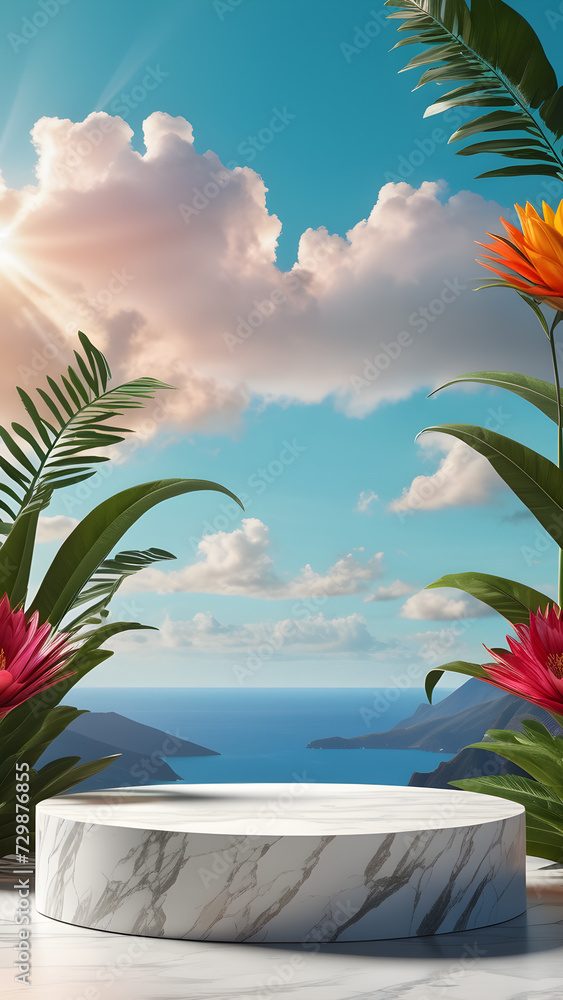 Poster podium-studio-close-up-product-display-mock-up-ensconced-within-a-surreal-beautiful-nature