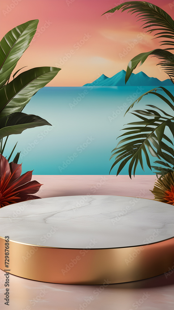 Poster podium-studio-close-up-product-display-mock-up-ensconced-within-a-surreal-beautiful-nature