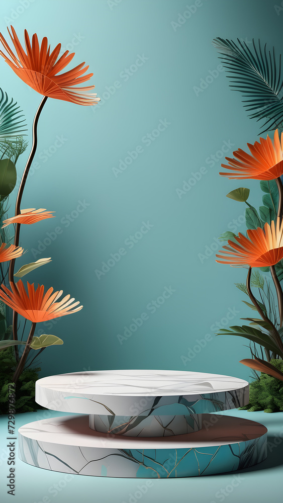 Poster podium-studio-close-up-product-display-mock-up-ensconced-within-a-surreal-beautiful-nature